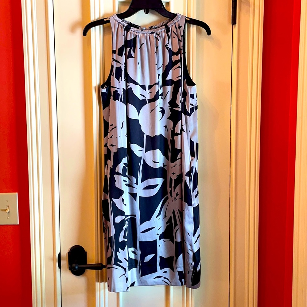 Silk black, gray gathered neck swing dress